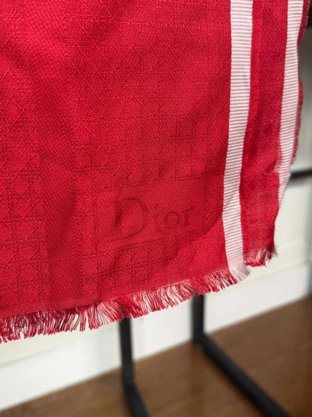 Dior silk and wool logo red scarf